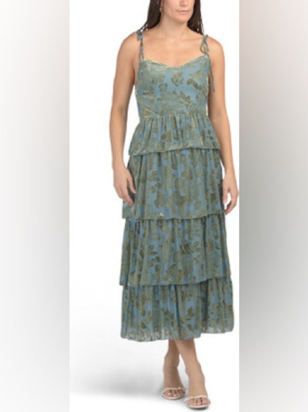 Jacquie The Label Gabrielle Floral Velvet Burnout Tiered Maxi Dress Whimsigoth L